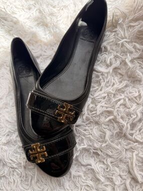 Tory Burch Eloise Black Patent Leather Flats